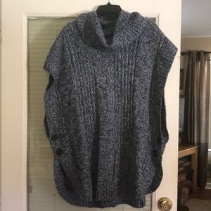 Blue marled knit cowl neck poncho